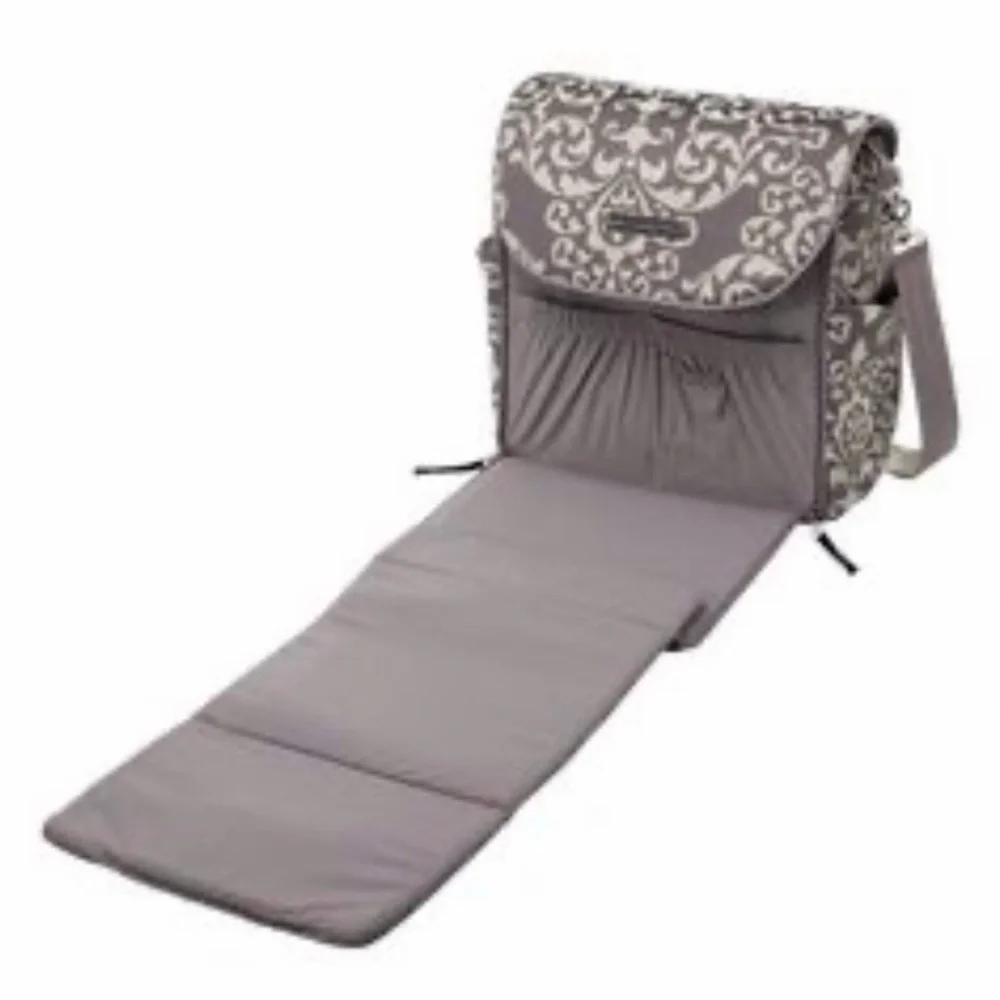 Petunia Pickle Bottom Boxy Backpack Diaper Bag Gray Damask Travel Hospital ~ EUC